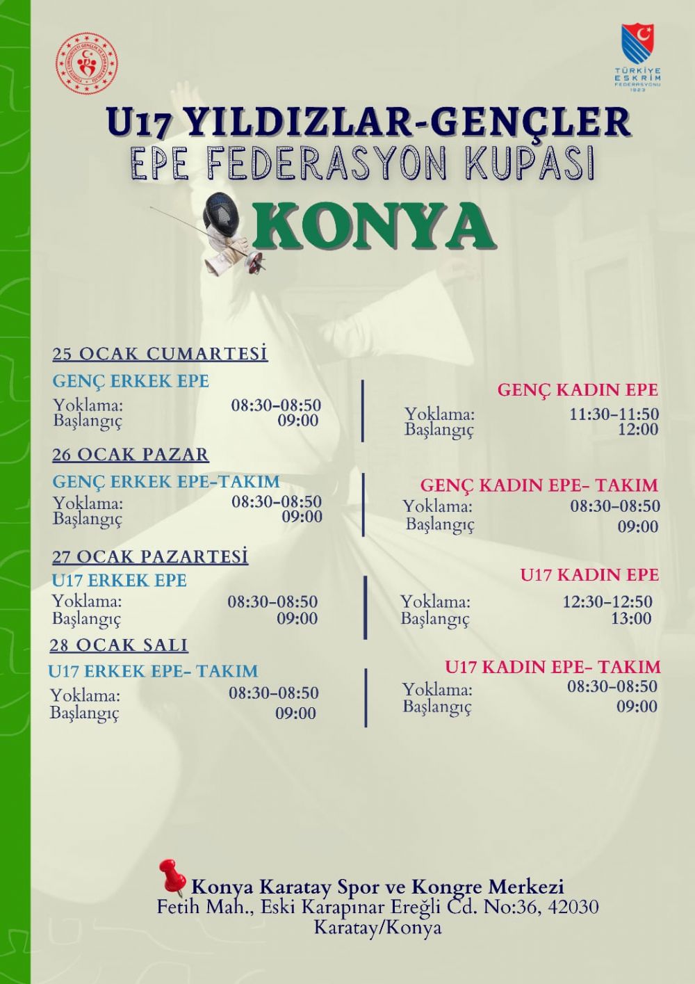 U17 Yıldızlar ve Gençler Epe Federasyon Kupası programı hk.